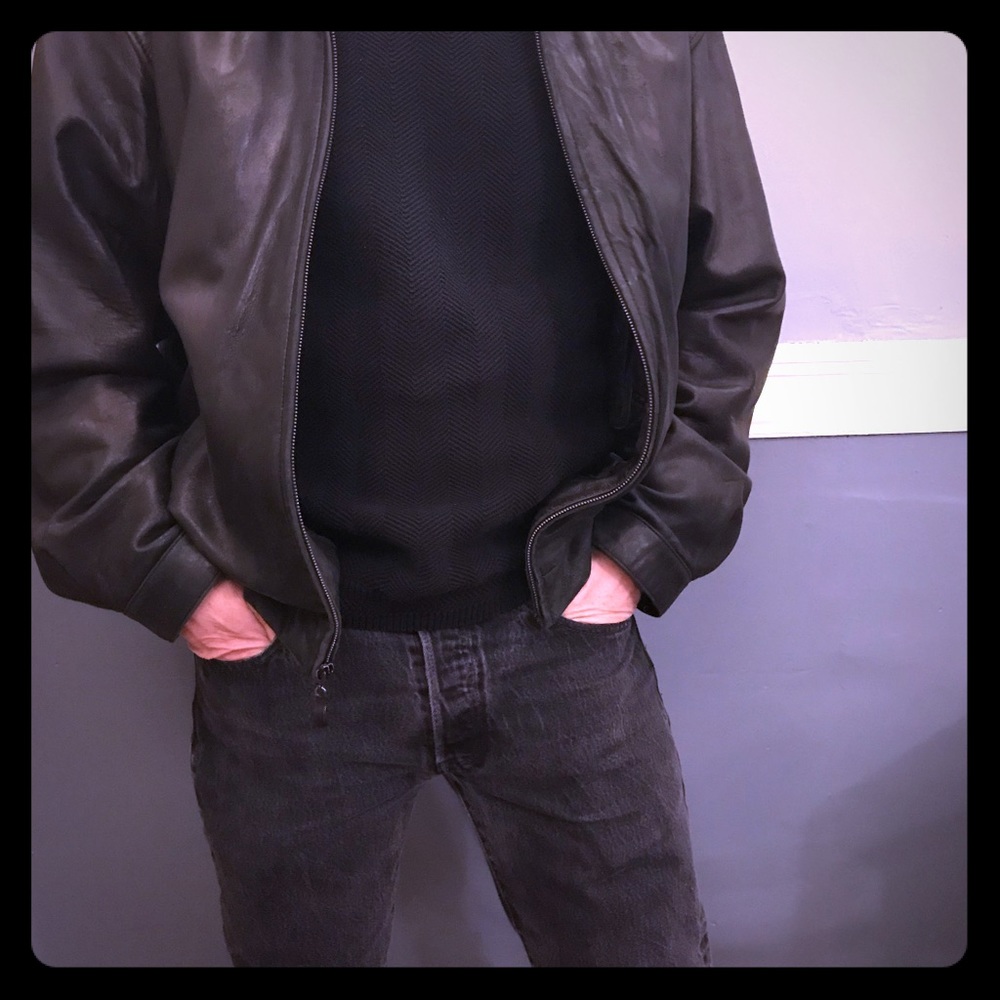 Perry Ellis black leather jacket XL